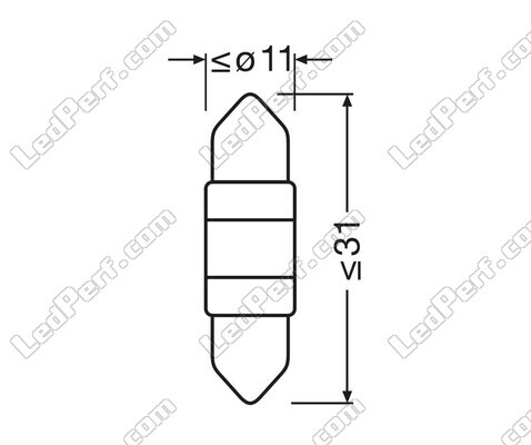 Rozmery festonovej LED žiarovky Osram Ledriving SL 31mm C3W - White 6000K - 6438DWP-1BL